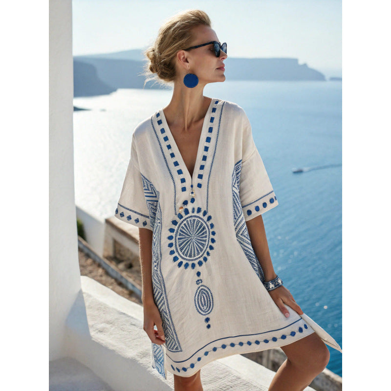 Fiora | Abito Caftano Bohemien Ricamato da Donna - Abito Estivo Elegante e Fluttuante