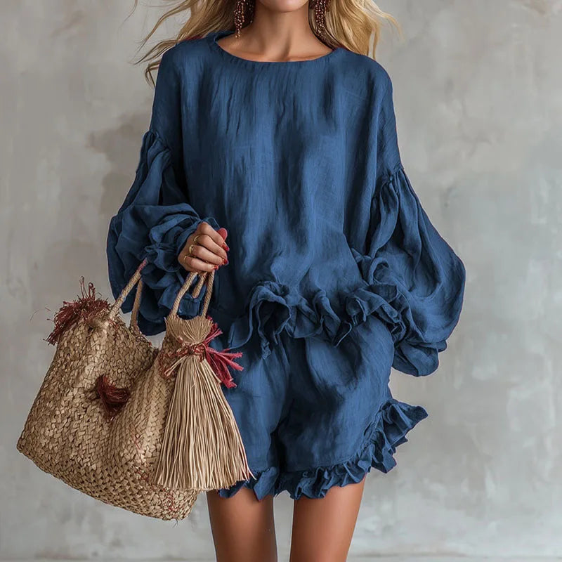 Sienna | Ruffle Hem Top and Beach Shorts Set