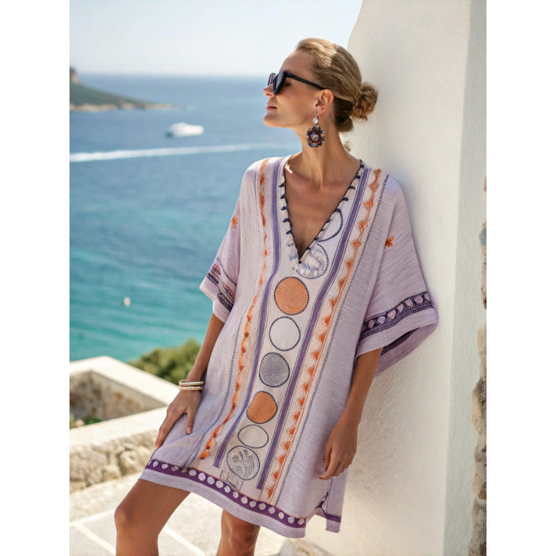 Fiora | Abito Caftano Bohemien Ricamato da Donna - Abito Estivo Elegante e Fluttuante
