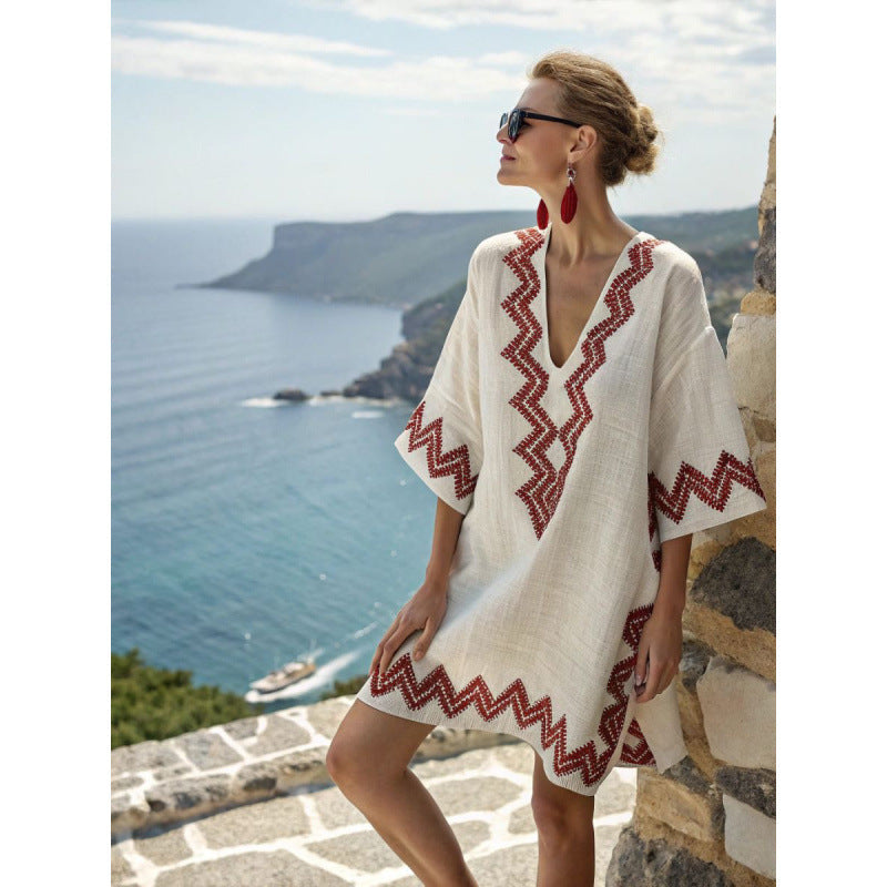 Fiora | Abito Caftano Bohemien Ricamato da Donna - Abito Estivo Elegante e Fluttuante
