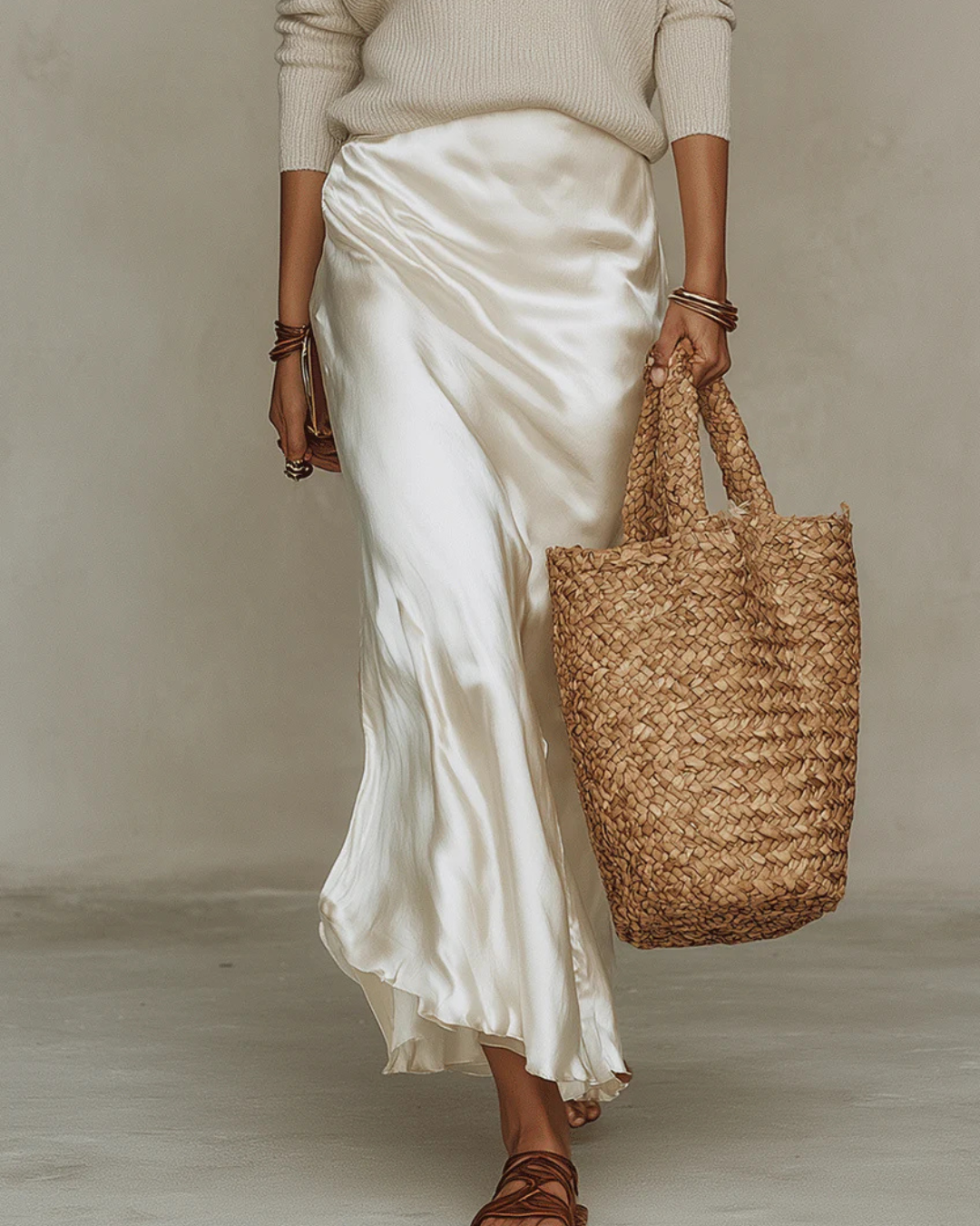 Elena | Midi Satin Dress with Sweater