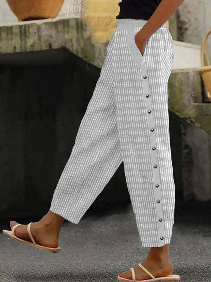 Linaya | Striped Button Trousers