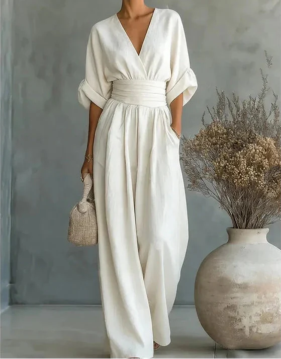 Giulia | Elegante Tuta con Scollo a V e Gambe Larghe